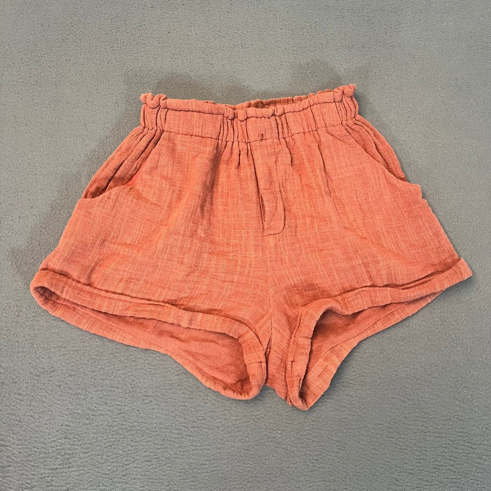 Cotton Candy LA Rust Orange Gauze High Waisted Paperbag Shorts Womens Small